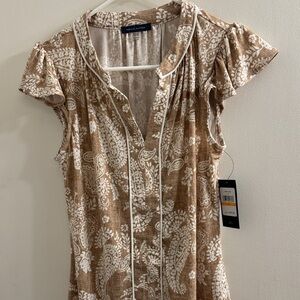 Tommy Hilfiger Tan and White Paisley Blouse